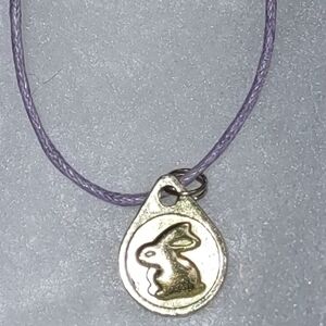 Vintage Gold Bunny Pendant On Orchid Cord